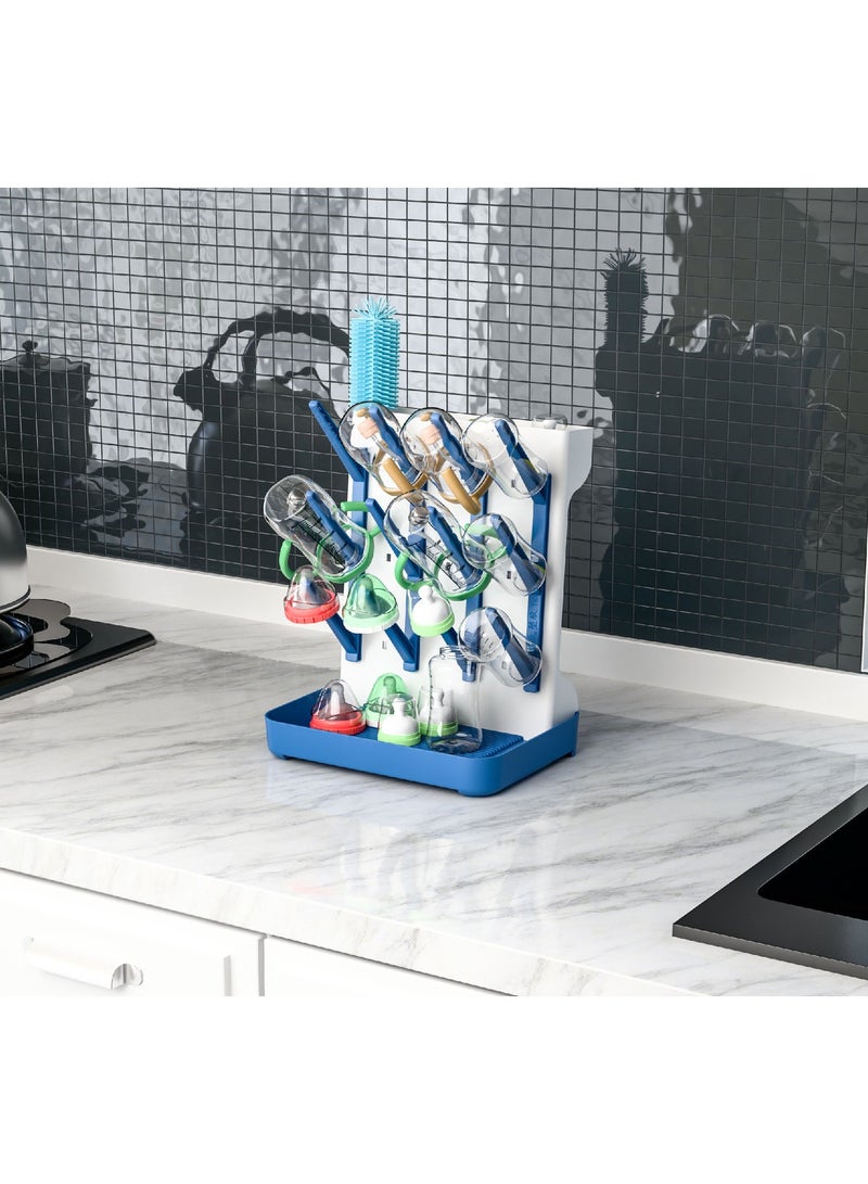 McDou Baby Bottle Drying Rack, Large Vertical Bottle Organizer, Nipple Drainer - Holds 12 Bottles and Accessories (Blue) - Image 5