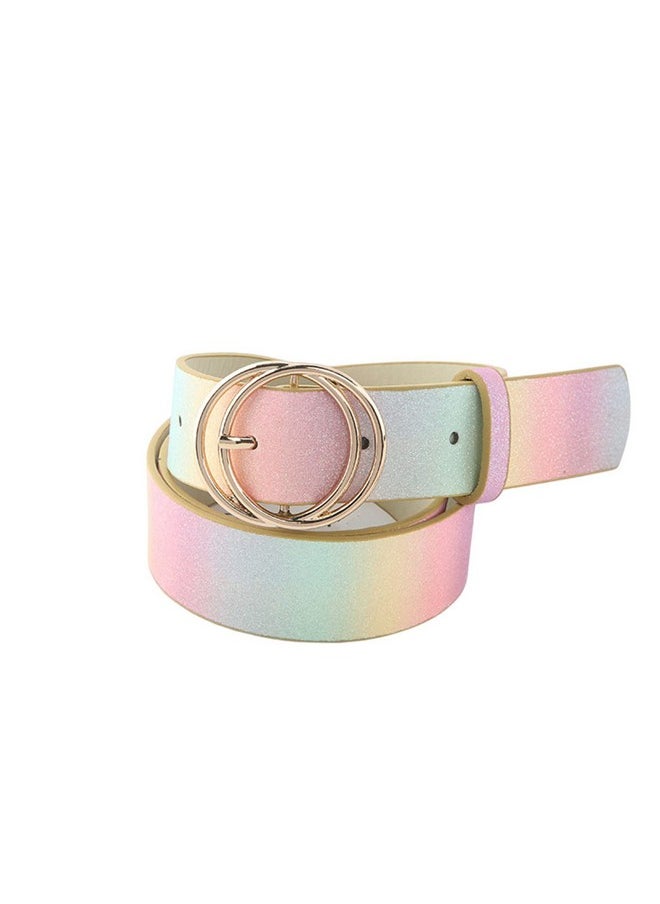 HUSSATOP - Girls Glitter Rainbow Belt Pu Leather Waist Belt Adjustable Casual Jeans Belt With Metal Buckle For Women - Image 1