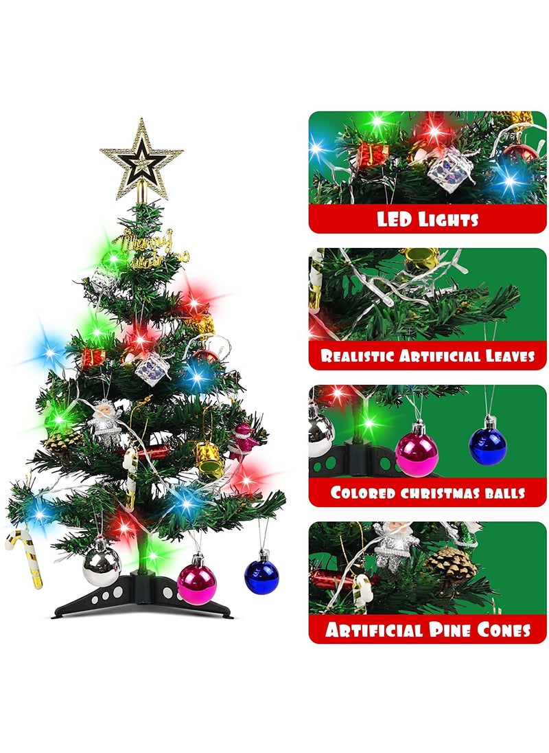 Lazybeee LAZYBEEE Table Top Mini Christmas Tree with LED String Lights 24 Artificial Small DIY Desktop Christmas Tree Tabletop Chrstmas Tree with 30 Ornaments for Holiday Indoor Decoration  - Image 4