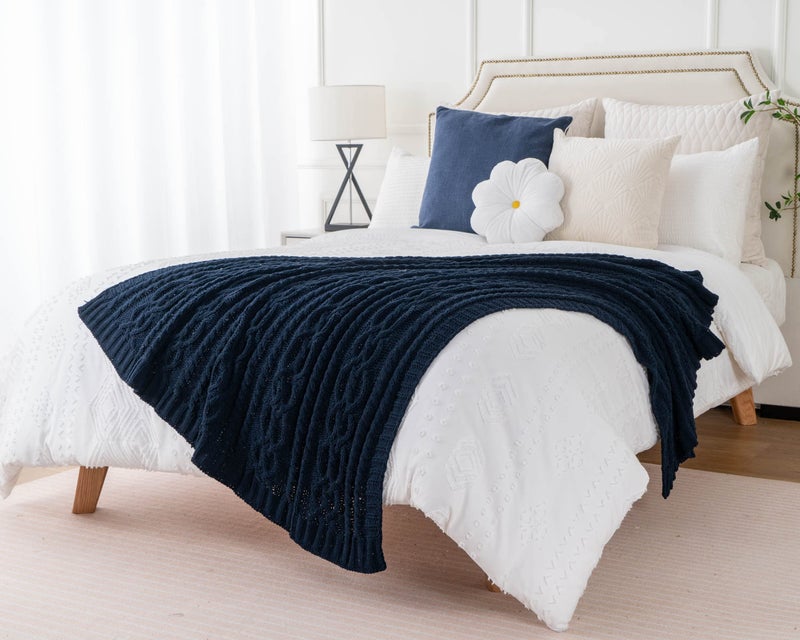 Battilo Navy BlueThrow Blanket for Couch, 51"x67", Chenille Knit Throw Blanket, Super Soft Warm Blanket, Decorative Christmas Textured Throw Blanket for Bed,Living Room - Image 4