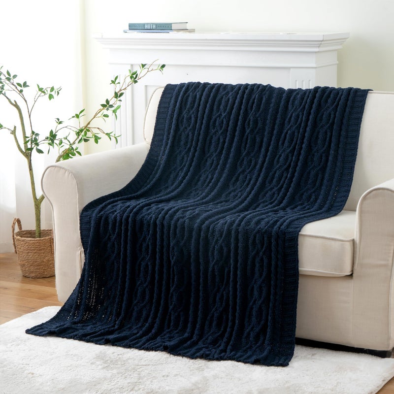 Battilo Navy BlueThrow Blanket for Couch, 51"x67", Chenille Knit Throw Blanket, Super Soft Warm Blanket, Decorative Christmas Textured Throw Blanket for Bed,Living Room - Image 3