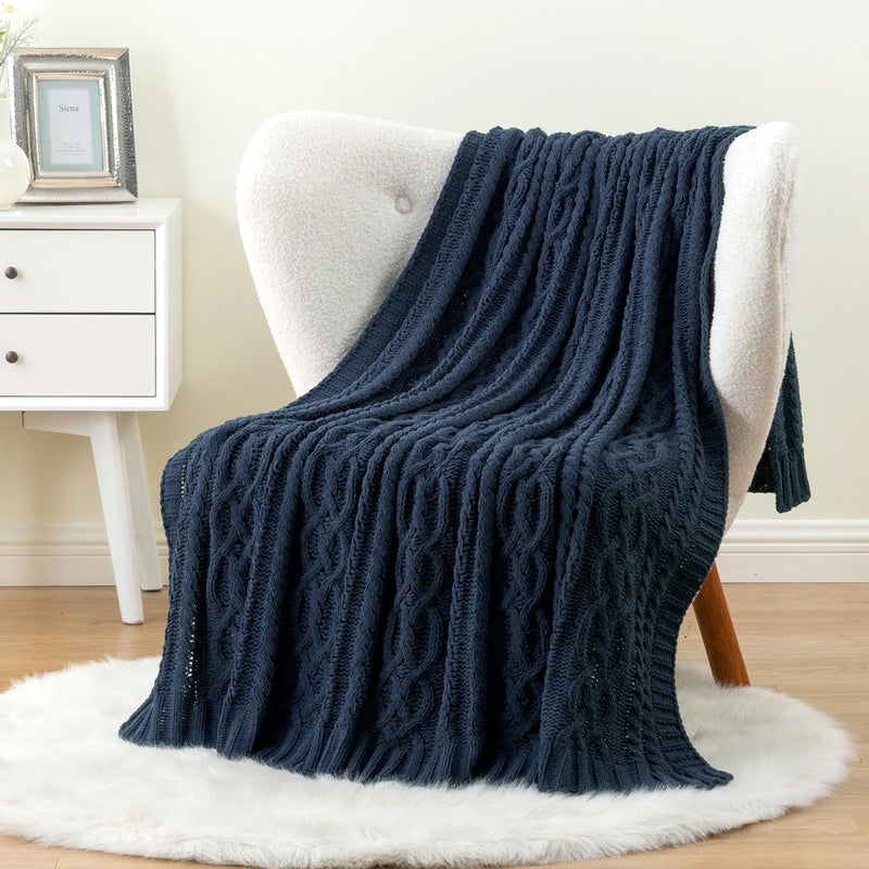 Battilo Navy BlueThrow Blanket for Couch, 51"x67", Chenille Knit Throw Blanket, Super Soft Warm Blanket, Decorative Christmas Textured Throw Blanket for Bed,Living Room - Image 2