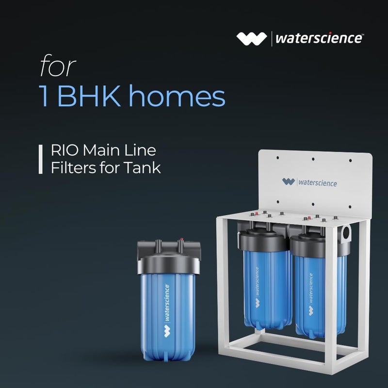 WaterScience فلتر مياه صلب بمرحلة واحدة 10 بوصة من ريو للخط الرئيسي | جهاز تنعيم المياه للمنزل | مناسب لشقة 1BHK والحمام | فلتر مياه كامل للمنزل | تركيب على الحائط - ضمان 2 سنة - Image 2