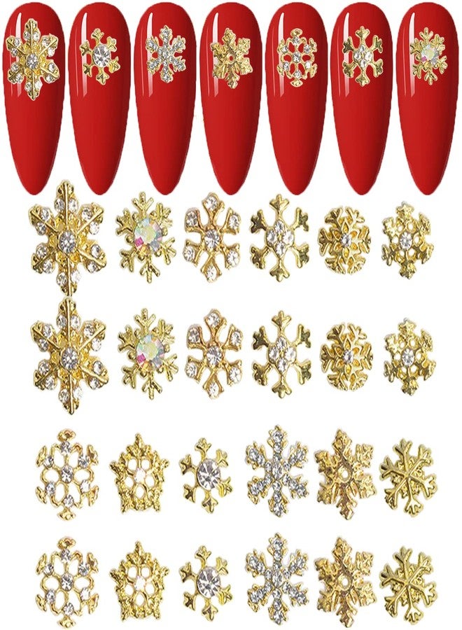 LIFOOST Nail Charms Snowflake Rhinestones for Nails 24Pcs 3D Gold Crystals Diamonds Nail Charms and Gems Y2k Nail Jewels for Nail Art - Image 1
