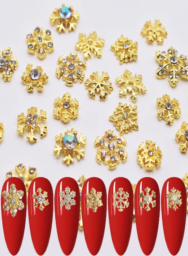 LIFOOST Nail Charms Snowflake Rhinestones for Nails 24Pcs 3D Gold Crystals Diamonds Nail Charms and Gems Y2k Nail Jewels for Nail Art - Image 2