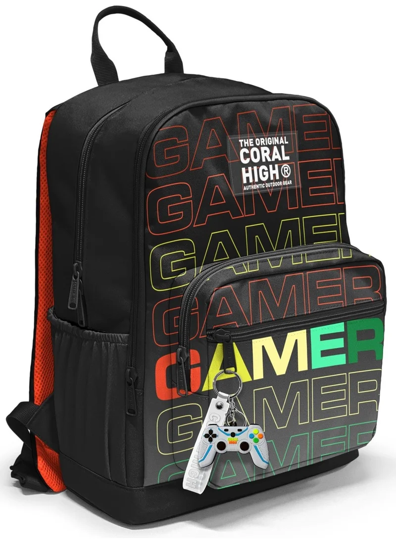 CORAL HIGH Black Gray Gamer Patterned School Backpack 23640