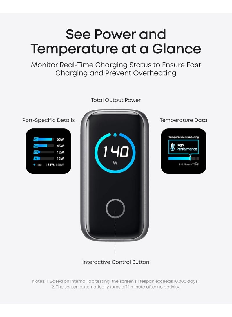 Anker Laptop Charger, 140W MAX USB C Charger, 4-Port Multi-Device Fast Charging, Advanced GaN Power Adapter, Intuitive Touch Controls, for MacBook, iPhone 17/16 Series, Samsung Galaxy, Pixel, and More - Image 4