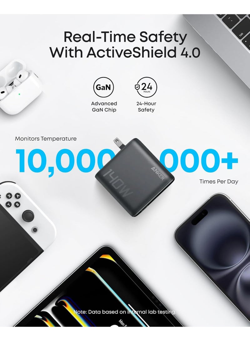 Anker Laptop Charger, 140W MAX USB C Charger, 4-Port Multi-Device Fast Charging, Advanced GaN Power Adapter, Intuitive Touch Controls, for MacBook, iPhone 17/16 Series, Samsung Galaxy, Pixel, and More - Image 2