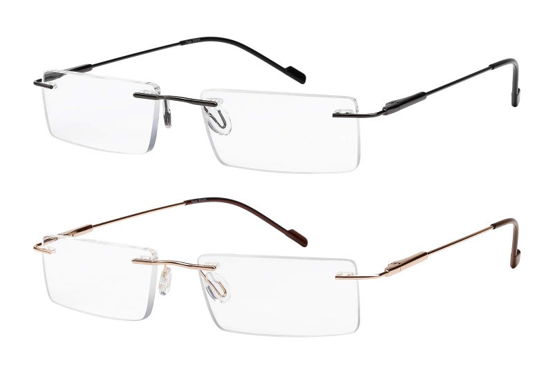 Success Eyewear Reading Glasses 2 Pair Rimless Ultra Lightweight Readers for Men and Women Set of Gunmetal and Shiny Gold 1.25 - Image 5