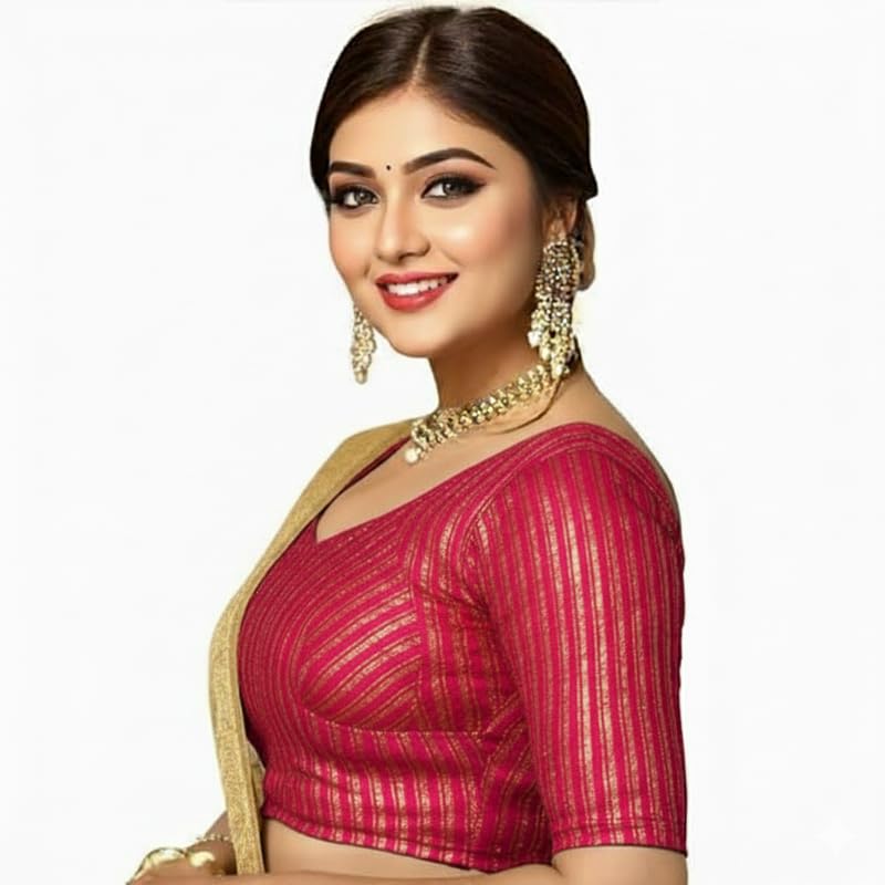 Bhochi Stylish Latest Katori Design Golden Foil Printed Blouse Stretchable Readymade Saree Blouses for Women Trendy Blouse Special for Festival - Image 4