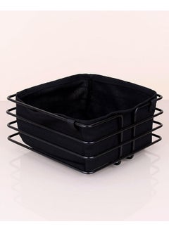 Devigo Metal Bread Holder Black Fabric Square Bread Basket with Black Stripe  - Image 3
