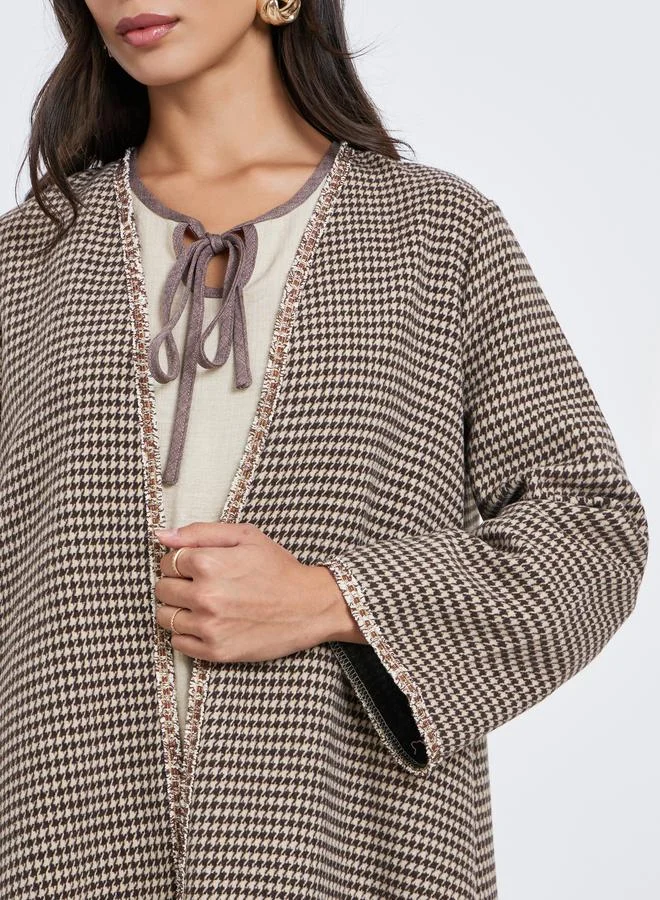 Amirah Amirah Brown Brushed Houndstooth Front Open Abaya