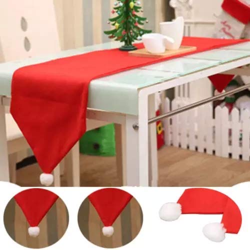 The Purple Tree Cute Red Santa Hat Christmas Table Runner for 6 Seater Dining Table (Pack of 1, 13x72 inch) Velvet Table Runner - Image 3