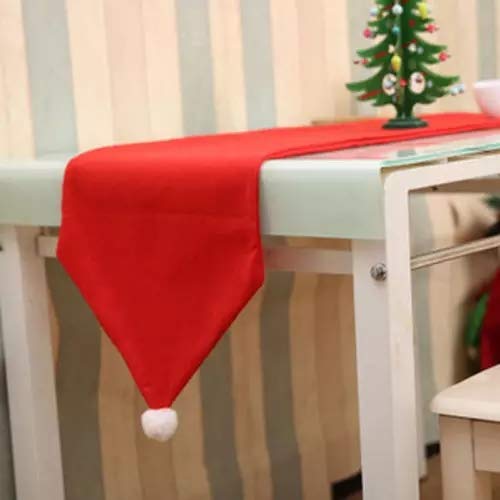 The Purple Tree Cute Red Santa Hat Christmas Table Runner for 6 Seater Dining Table (Pack of 1, 13x72 inch) Velvet Table Runner - Image 2