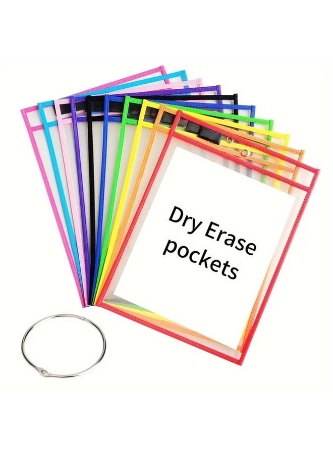 6 قطع جيوب قابلة للمسح الجاف قابلة لإعادة الاستخدام كبيرة جدًا للكتابة والمسح وأغطية بلاستيكية شفافة لحماية الأوراق، مستلزمات فنية للمعلمين والمدارس والفصول الدراسية - Image 2