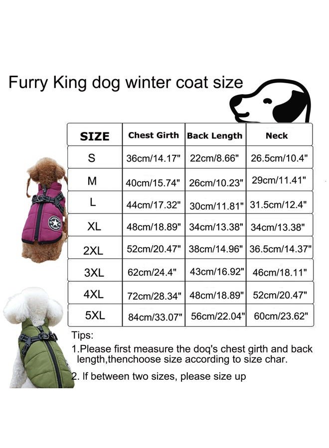 Furry King Dog Winter Coat with Harness, 7 Colors, Waterproof, Fleece Lined. (Red, Medium) - Image 2