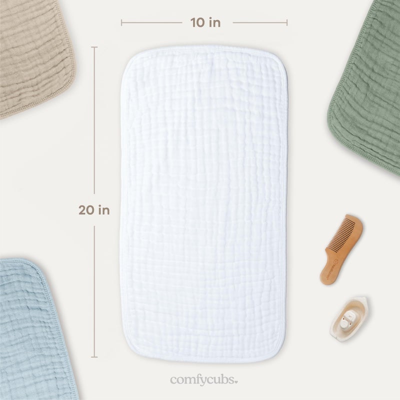 Comfy Cubs Muslin Burp Cloths 20" x 10", Pack of 6 - Large, 6-Layer, Ultra Absorbent 100% Cotton for Baby Spit-Up, Drool, and Messes - Soft, Safe & Gentle Baby Burp Cloths Set for Boys & Girls - White - Image 3