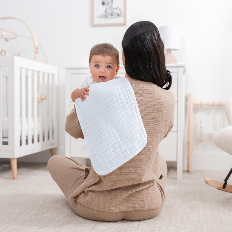 Comfy Cubs Muslin Burp Cloths 20" x 10", Pack of 6 - Large, 6-Layer, Ultra Absorbent 100% Cotton for Baby Spit-Up, Drool, and Messes - Soft, Safe & Gentle Baby Burp Cloths Set for Boys & Girls - White - Image 2