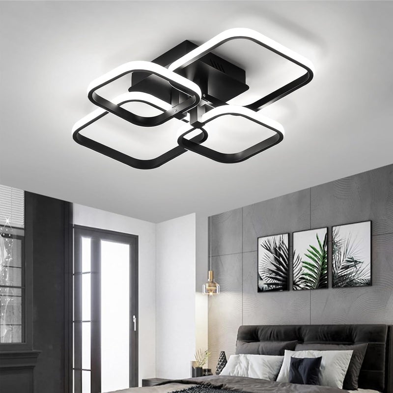 كوملي ضوء سقف LED حديث 60 واط، 4 ضوء سقف LED مربع حديث 6000 كيلفن، ضوء سقف LED لغرفة المعيشة، ضوء سقف مستطيل حديث لغرفة المعيشة، غرفة النوم، الممر (أسود) - Image 2