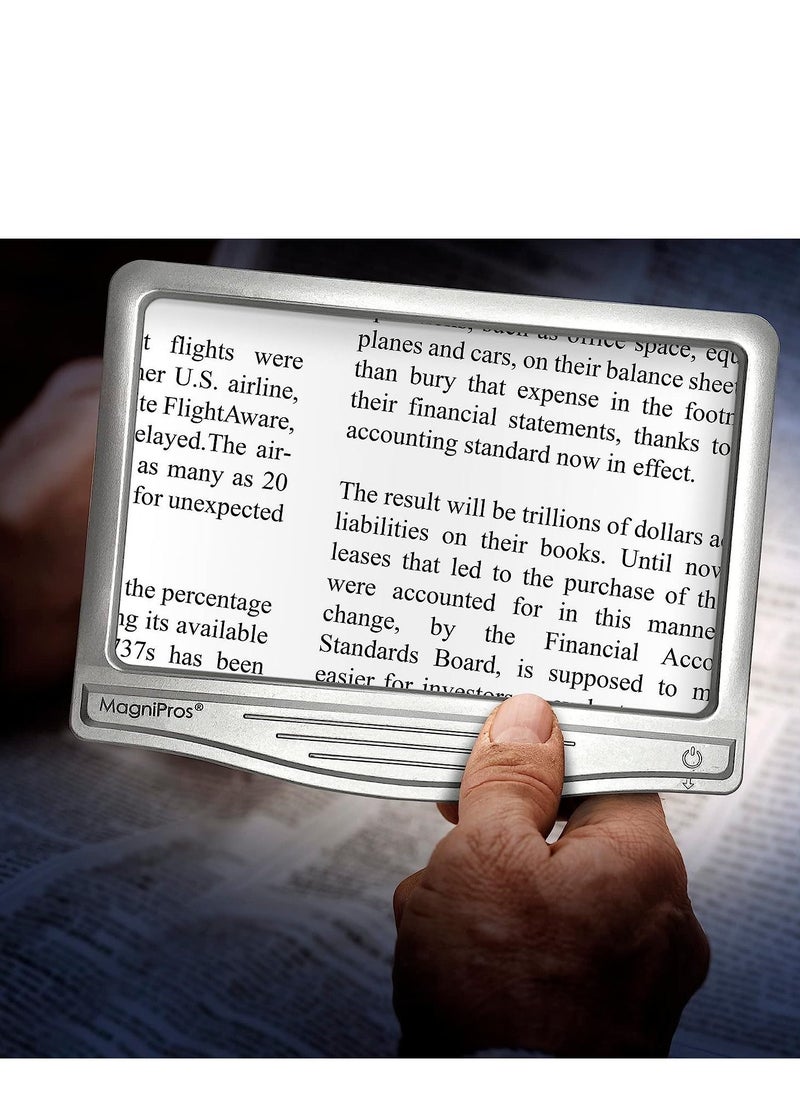 MagniPros 4X Large LED Page Magnifier with Anti-Glare Lens & Fully Dimmable Lights – Evenly Lit Viewing, Reduces Eye Strain - Perfect for Reading Small Print, Assisting Low Vision and Seniors