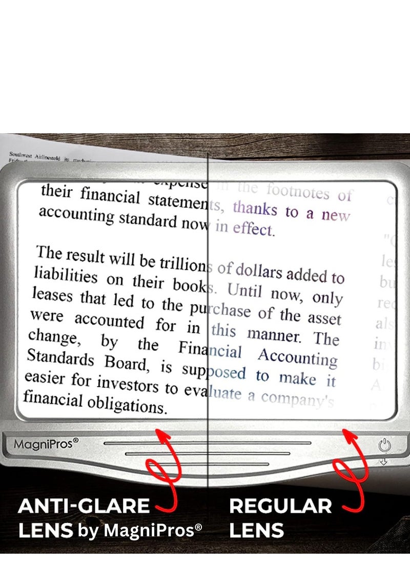 MagniPros 4X Large LED Page Magnifier with Anti-Glare Lens & Fully Dimmable Lights – Evenly Lit Viewing, Reduces Eye Strain - Perfect for Reading Small Print, Assisting Low Vision and Seniors