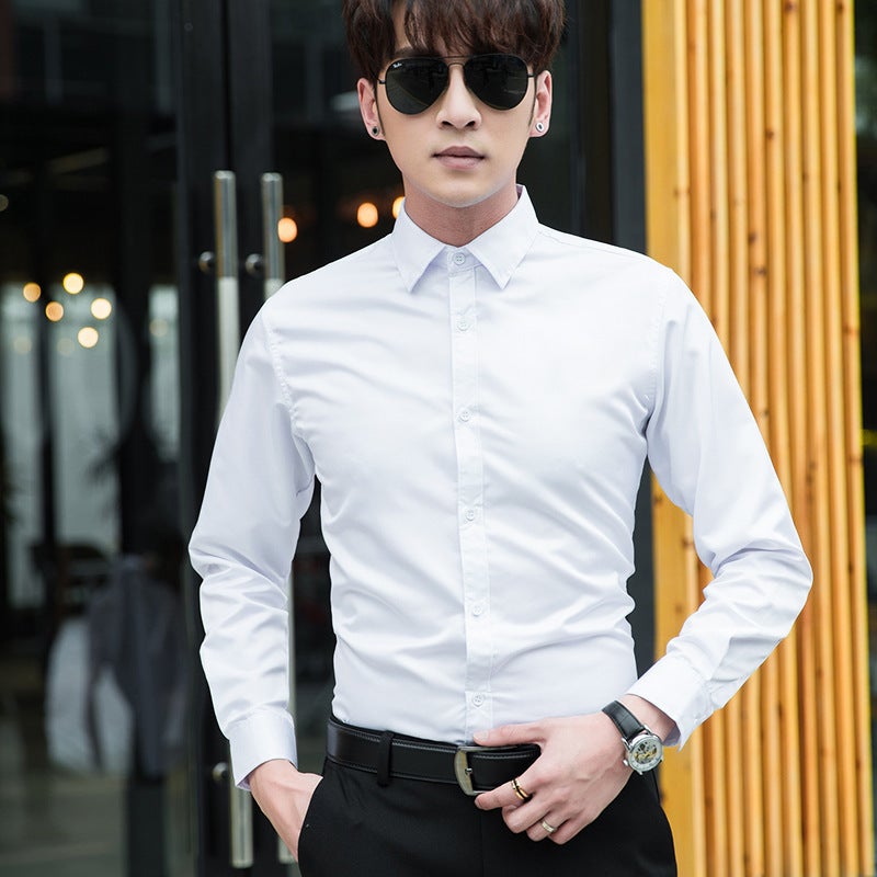 Professional Business Shirt Male Student Graduation Po Dress Slim Long Sleeve Shirt Plus Size White Shirt Unisex - Image 1
