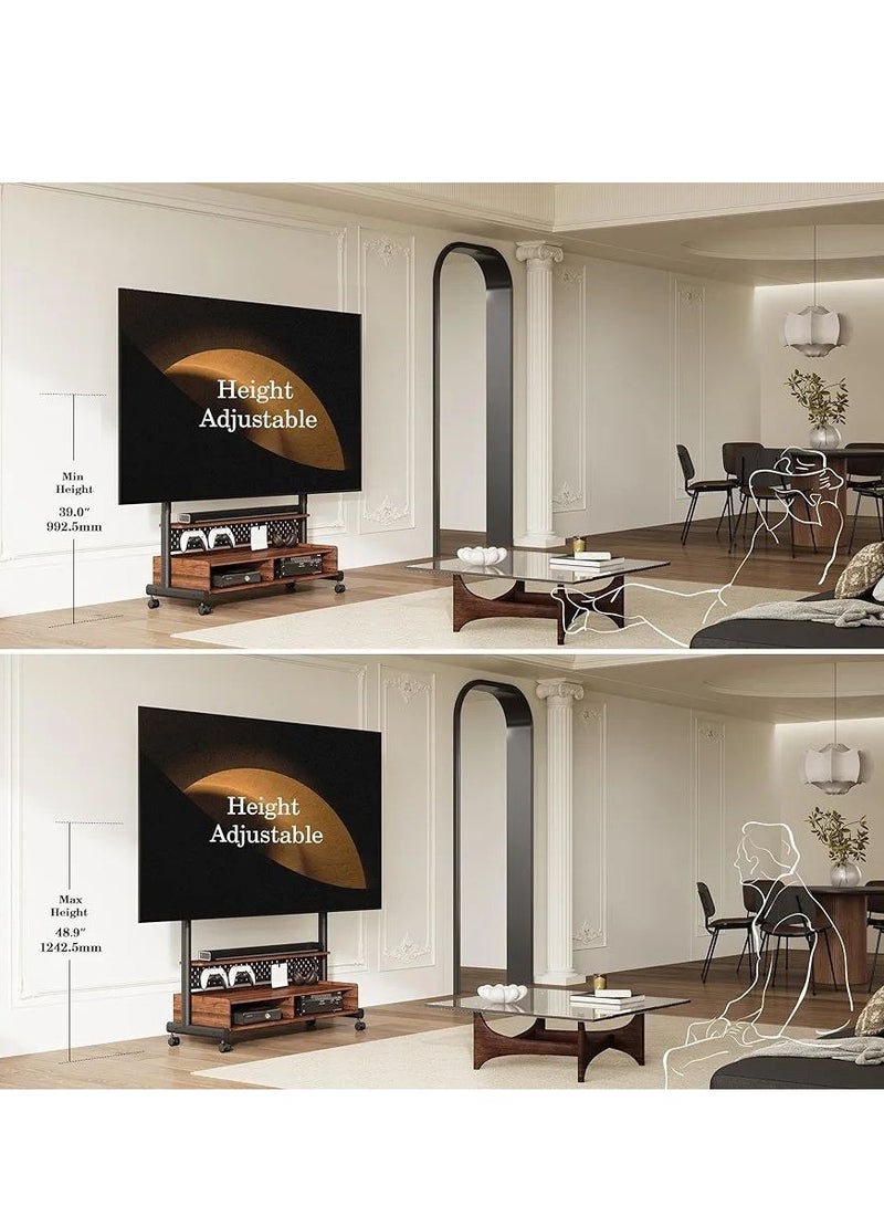 Rolling Floor TV Stand for 70-100 inch Large LCD/LED TVs, Heavy Duty TV Cart Capacity up to 176lbs, Mobile Corner TV Stand for Flat Screens - Image 2