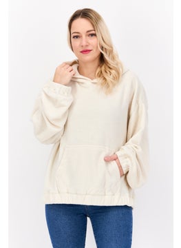 NIA Women Fleece Long Sleeve Hoodie, Ivory  - Image 1