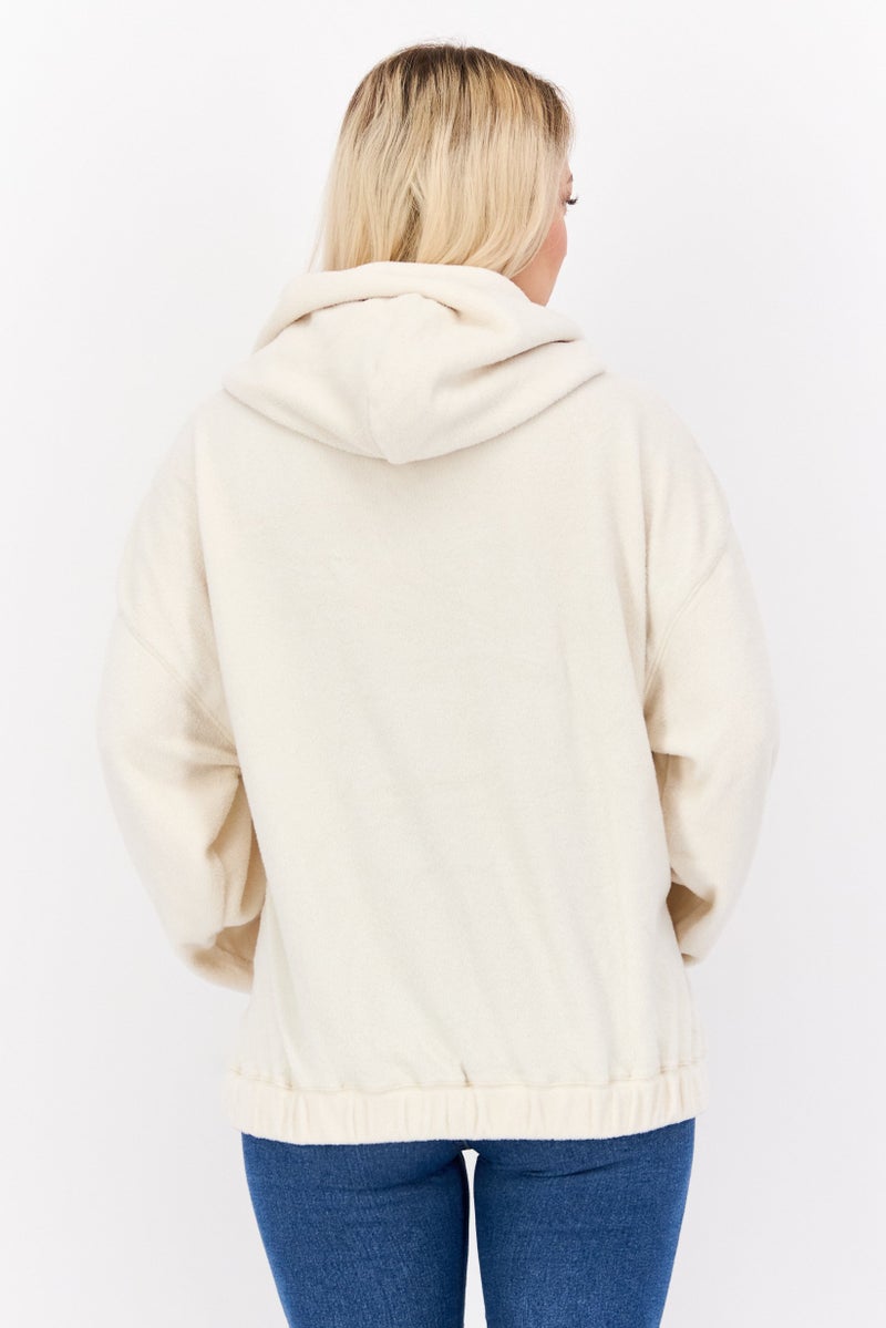 NIA Women Fleece Long Sleeve Hoodie, Ivory - Image 3