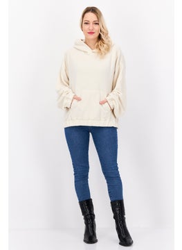 NIA Women Fleece Long Sleeve Hoodie, Ivory  - Image 4