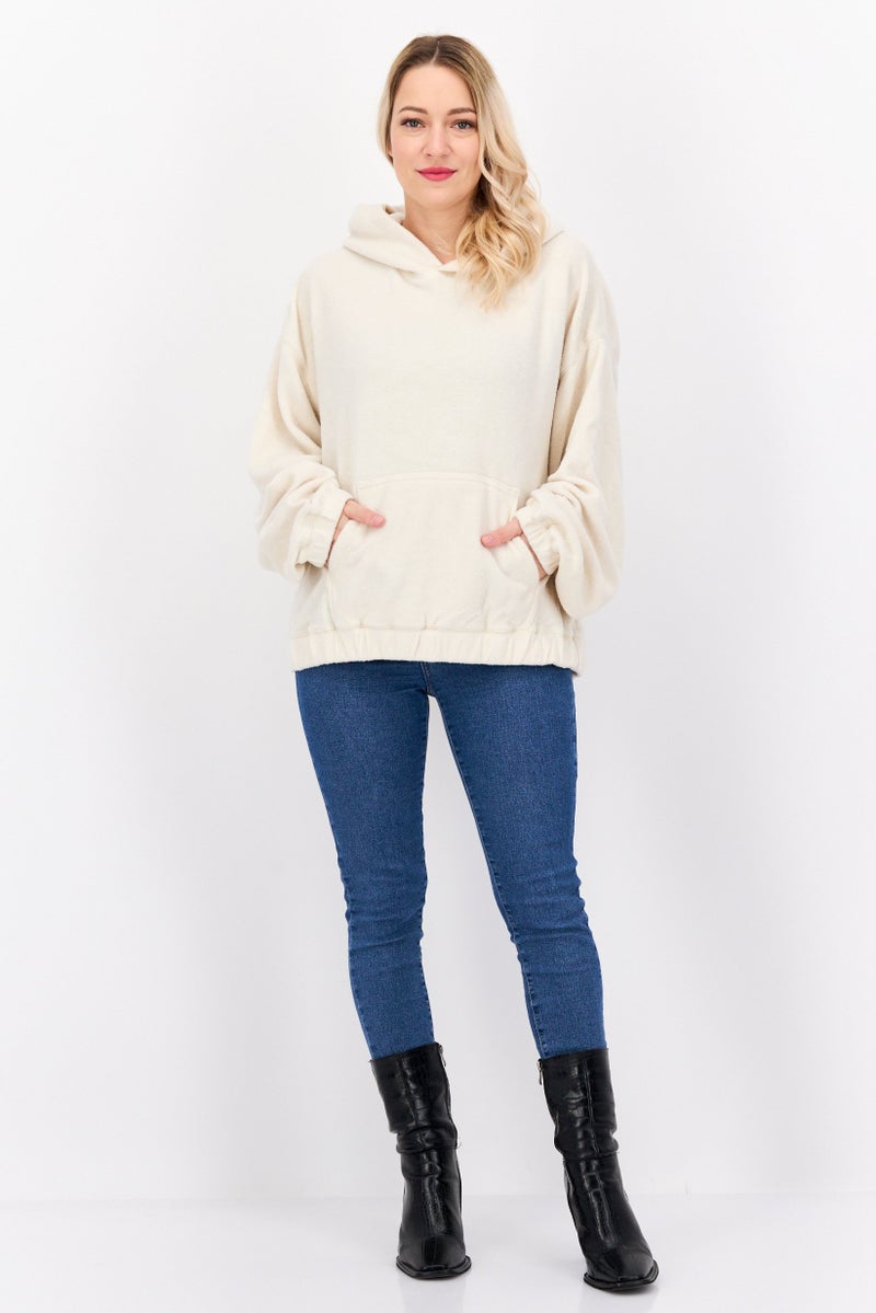 NIA Women Fleece Long Sleeve Hoodie, Ivory - Image 4