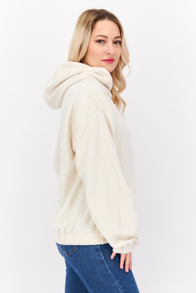 NIA Women Fleece Long Sleeve Hoodie, Ivory - Image 2