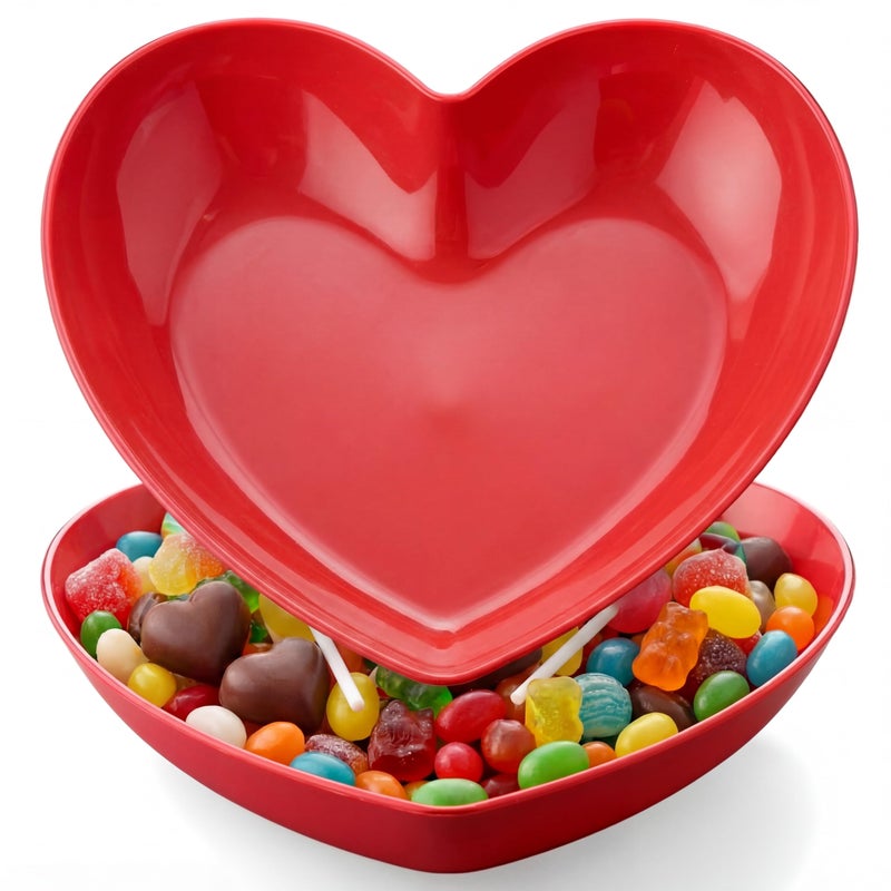 Remerry 2 Pcs 9.84 Inches Large Valentines Candy Dish Valentine Heart Shaped Bowls Red Love Heart Candy Dishes Bowls Plastic Love Fruit Plate Dessert Snack Salad Dish for Home Anniversary Wedding - Image 1