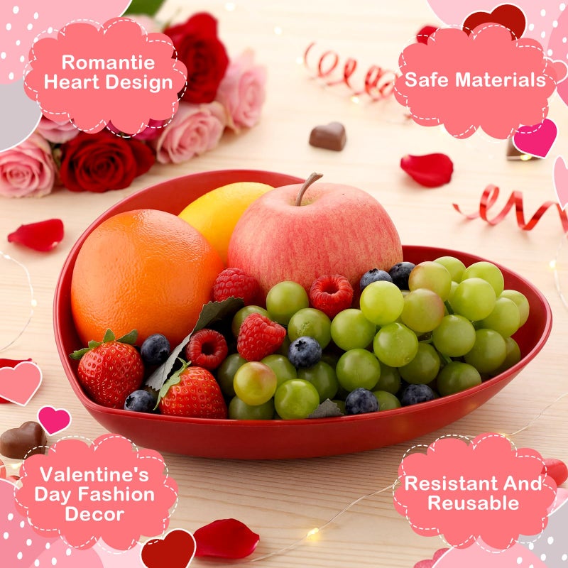 Remerry 2 Pcs 9.84 Inches Large Valentines Candy Dish Valentine Heart Shaped Bowls Red Love Heart Candy Dishes Bowls Plastic Love Fruit Plate Dessert Snack Salad Dish for Home Anniversary Wedding - Image 4