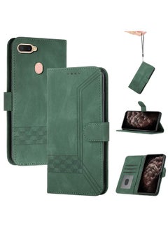 HuHa Case Cover For OPPO A12 Cubic Skin Feel Flip Leather Phone Case Dark Green 