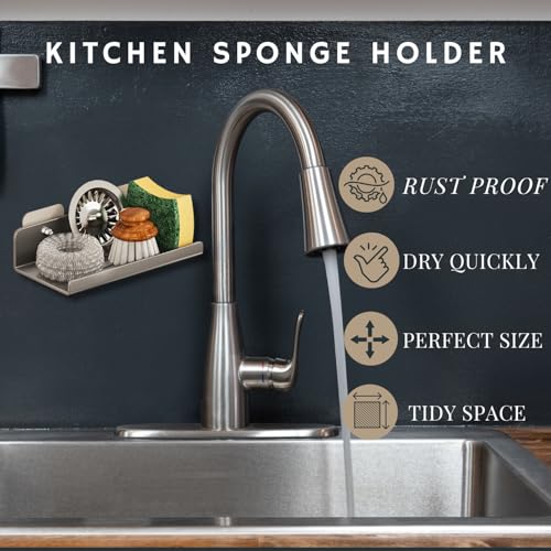 TENOM Kitchen Sink Organizer, Sponge Holder, Soap Stand & Sink Caddy, Multipurpose Rustproof Dishwashing Storage (Grey, 20 Cm) - Image 2