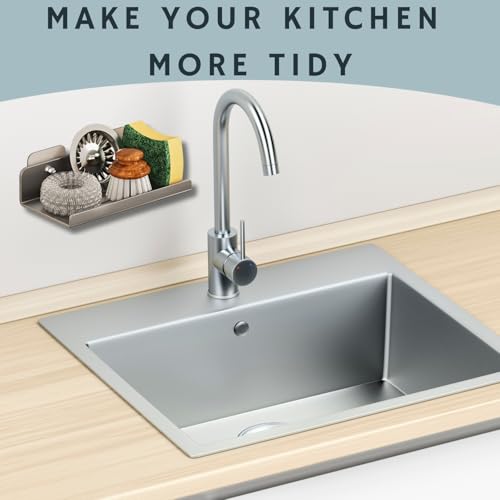 TENOM Kitchen Sink Organizer, Sponge Holder, Soap Stand & Sink Caddy, Multipurpose Rustproof Dishwashing Storage (Grey, 20 Cm) - Image 3