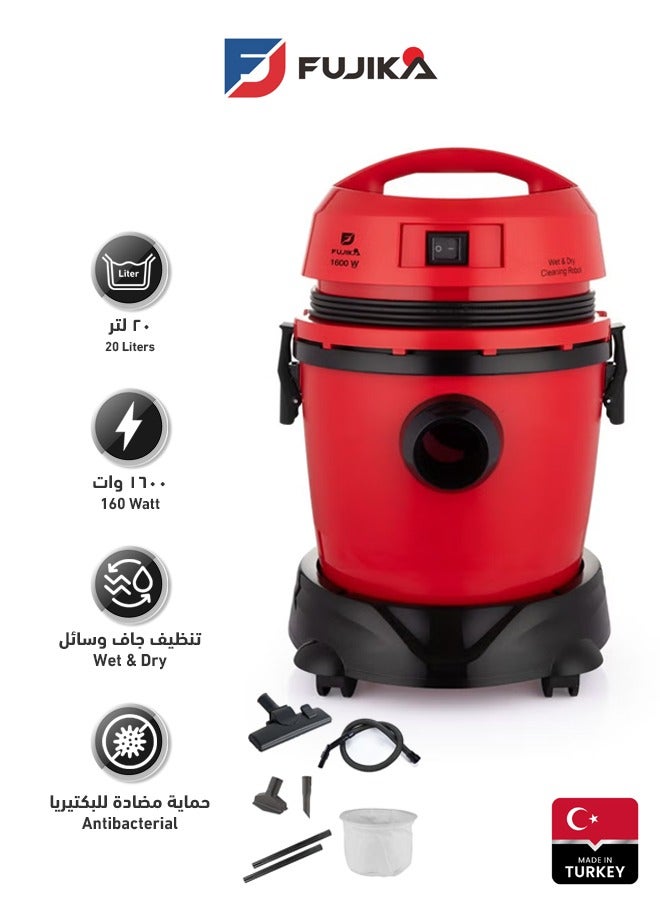 Fujika Turkish Wet and Dry Vacuum Cleaner FJK-190 Red ,20 Liter 1600 Watt - Image 1