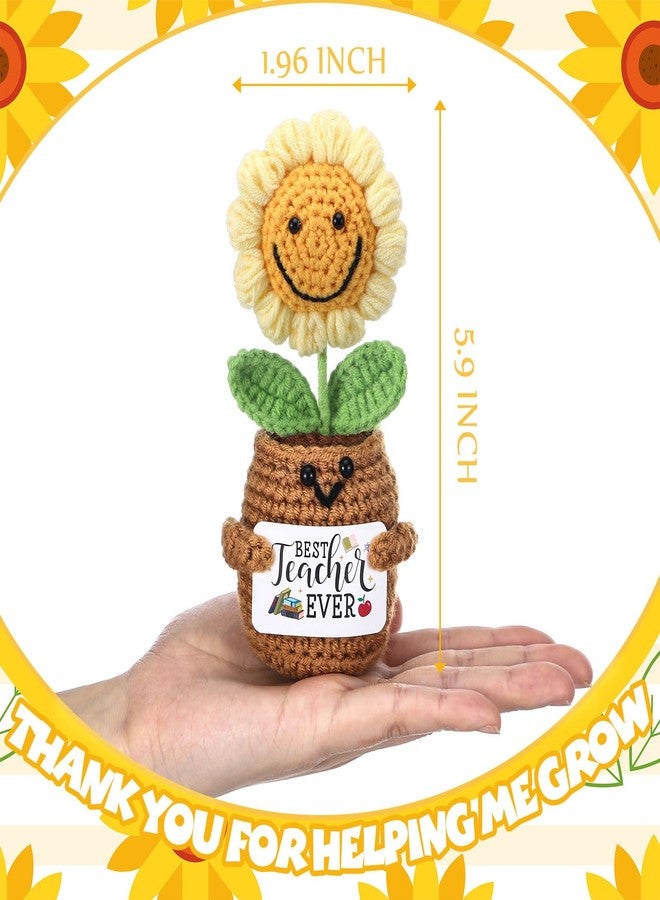 Threehoney 6 Pcs Teacher Appreciation Gifts Bulk Thank You for Helping Me Grow Gifts for Women Emotional Handmade Sunflower Crochet with Positive Card for Teacher Car Graduation Birthday - Image 5