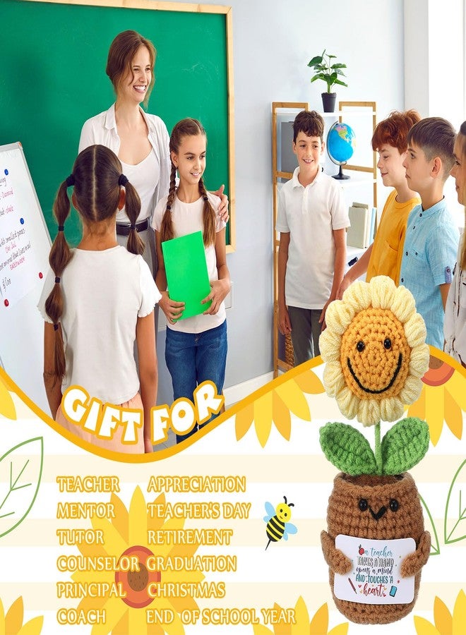 Threehoney 6 Pcs Teacher Appreciation Gifts Bulk Thank You for Helping Me Grow Gifts for Women Emotional Handmade Sunflower Crochet with Positive Card for Teacher Car Graduation Birthday - Image 4