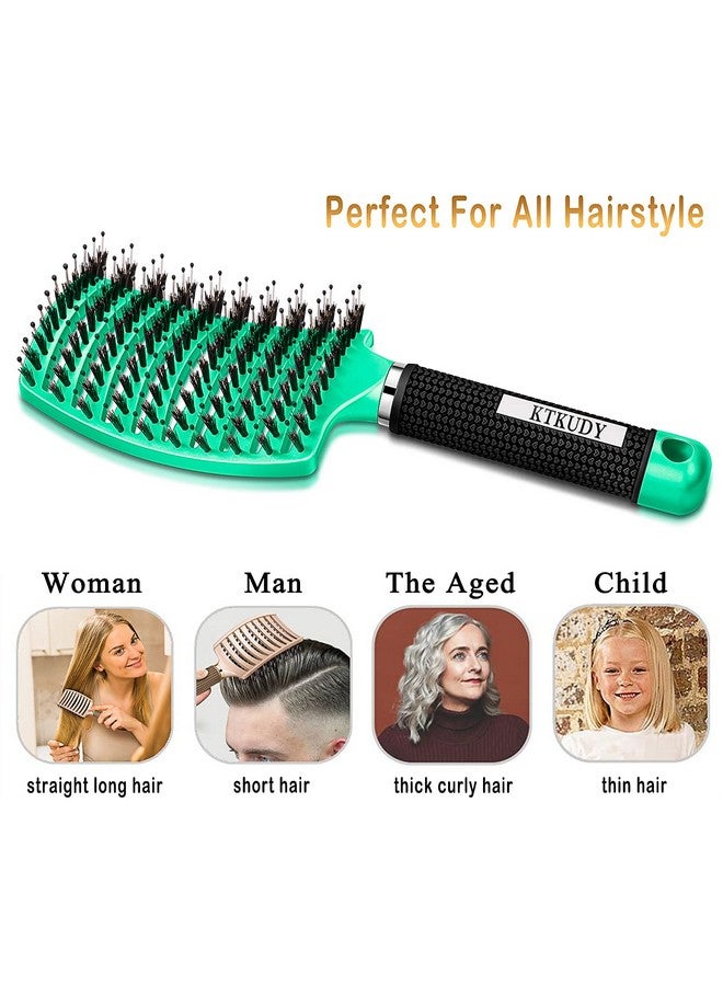 KTKUDY Detangling Brush Boar Bristles Hair Brush Make Hair Shiny & Healthier Curved And Vented Detangler Brush For Women Men Kids Wet & Dry Hair (Light Green) - Image 4