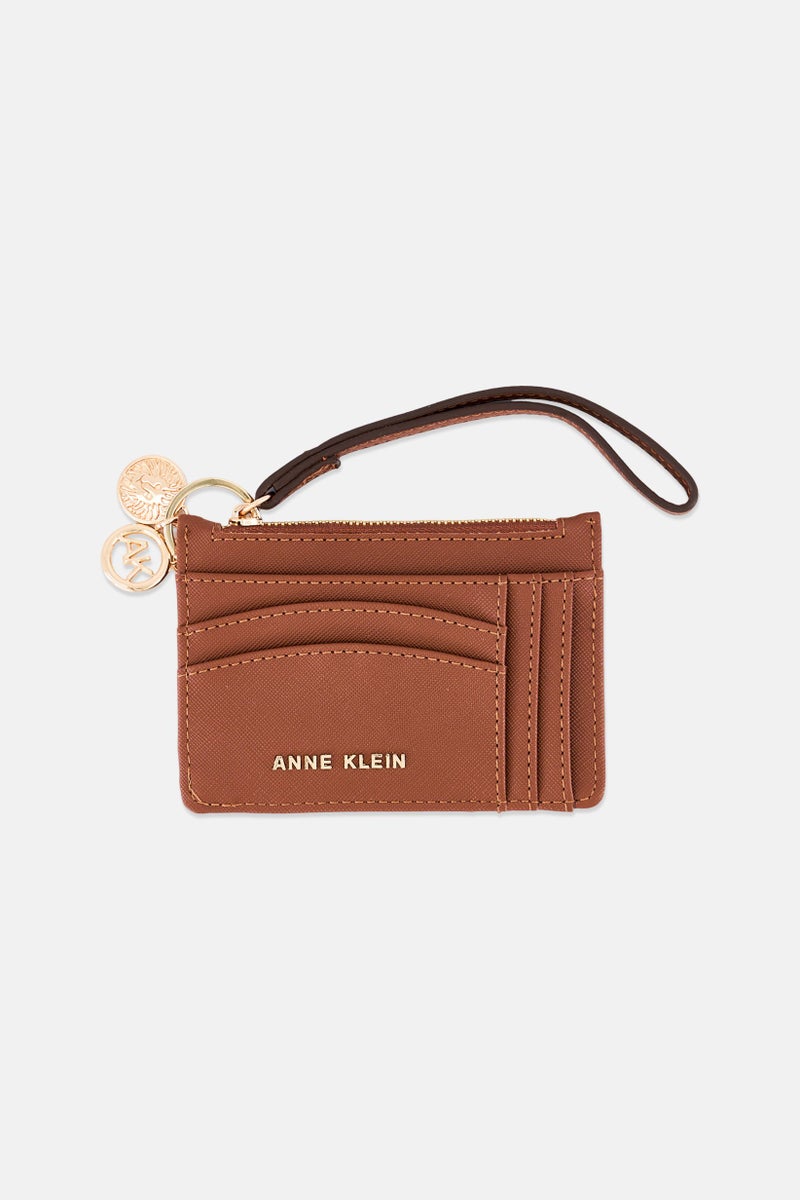 ANNE KLEIN حامل بطاقات شعار العلامة التجارية للنساء، بني - Image 1