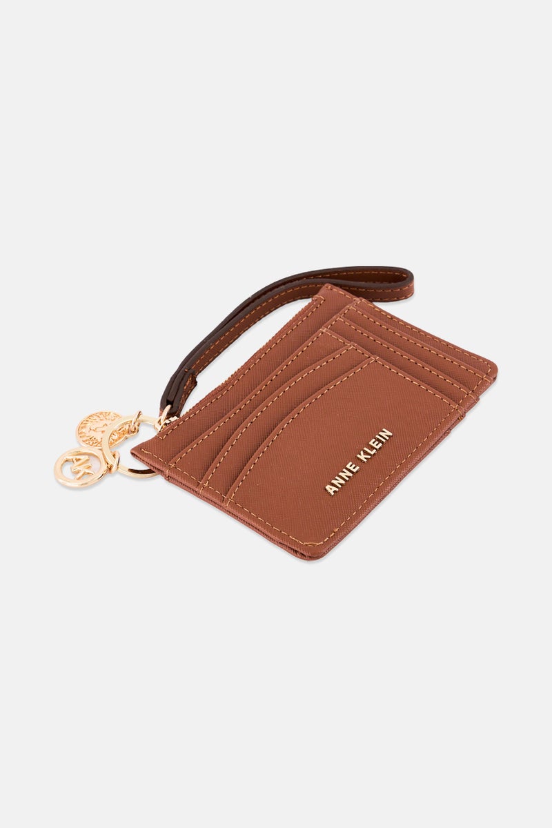 ANNE KLEIN حامل بطاقات شعار العلامة التجارية للنساء، بني - Image 3