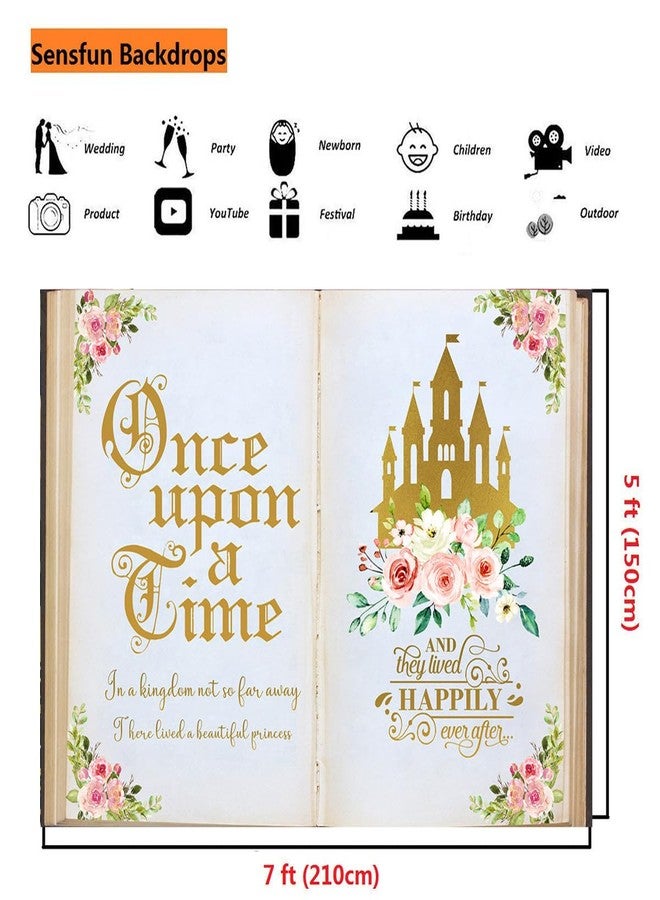 Sensfun Once Upon a Time Backdrop Princess Birthday Decorations,Pink Floral Book Castle Photography Background for Princess Fairytale Wedding Girls Bday Party Cake Table Banner Photo Booth Props 7x5ft - Image 5
