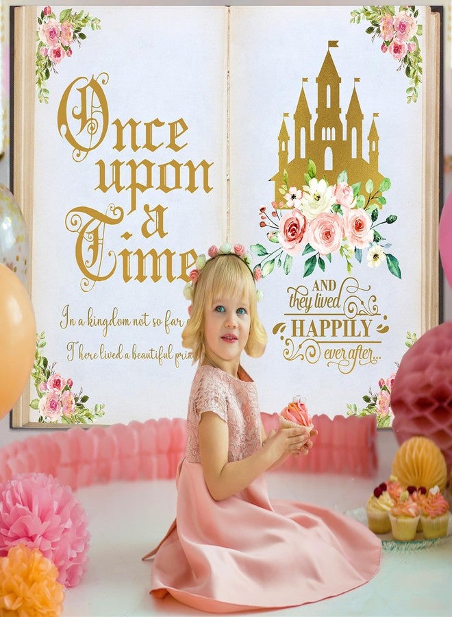 Sensfun Once Upon a Time Backdrop Princess Birthday Decorations,Pink Floral Book Castle Photography Background for Princess Fairytale Wedding Girls Bday Party Cake Table Banner Photo Booth Props 7x5ft - Image 2