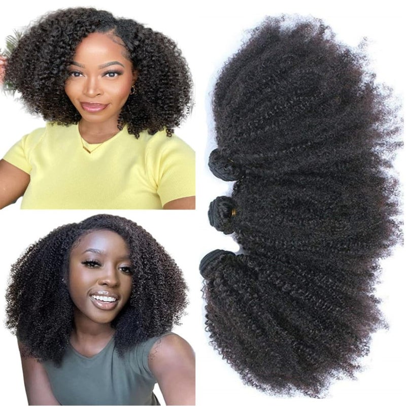 Mongolian Afro Kinky Curly Bundles Human Hair Bundles 8 10 12 Inches 4B 4C Afro Kinky Bulk Human Hair Virgin Hair Burmese Curly Weave Bundles for Black Women Weft Natural Black Color