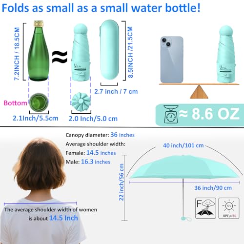 BAODINI Travel Essentials Mini Umbrella for Purse With Case Small Compact UV Sun Protection Lightweight Tiny Pocket Manual Open Close Umbrella for Women Kids and Men Fit Purse Backpack - Image 3