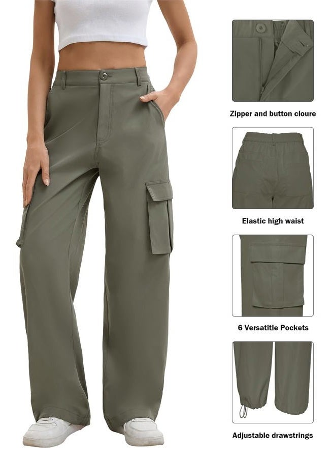 Gracyoga Cargo Pants for Women High Waisted Wide Leg Casual Pants Y2k Streetwear Trousers with 6 Pockets, Green, L - Image 5