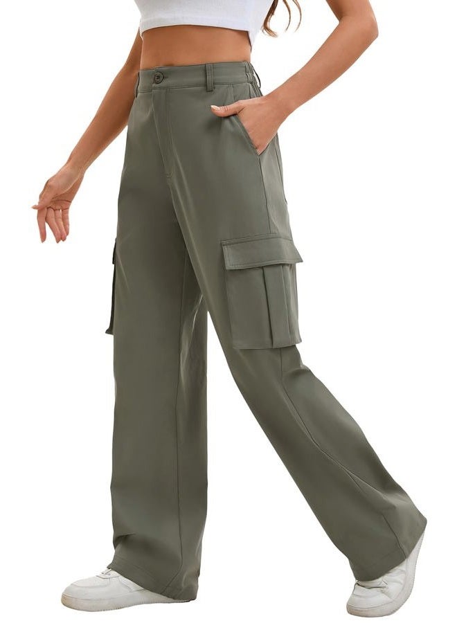 Gracyoga Cargo Pants for Women High Waisted Wide Leg Casual Pants Y2k Streetwear Trousers with 6 Pockets, Green, L - Image 2