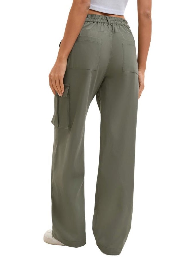 Gracyoga Cargo Pants for Women High Waisted Wide Leg Casual Pants Y2k Streetwear Trousers with 6 Pockets, Green, L - Image 4